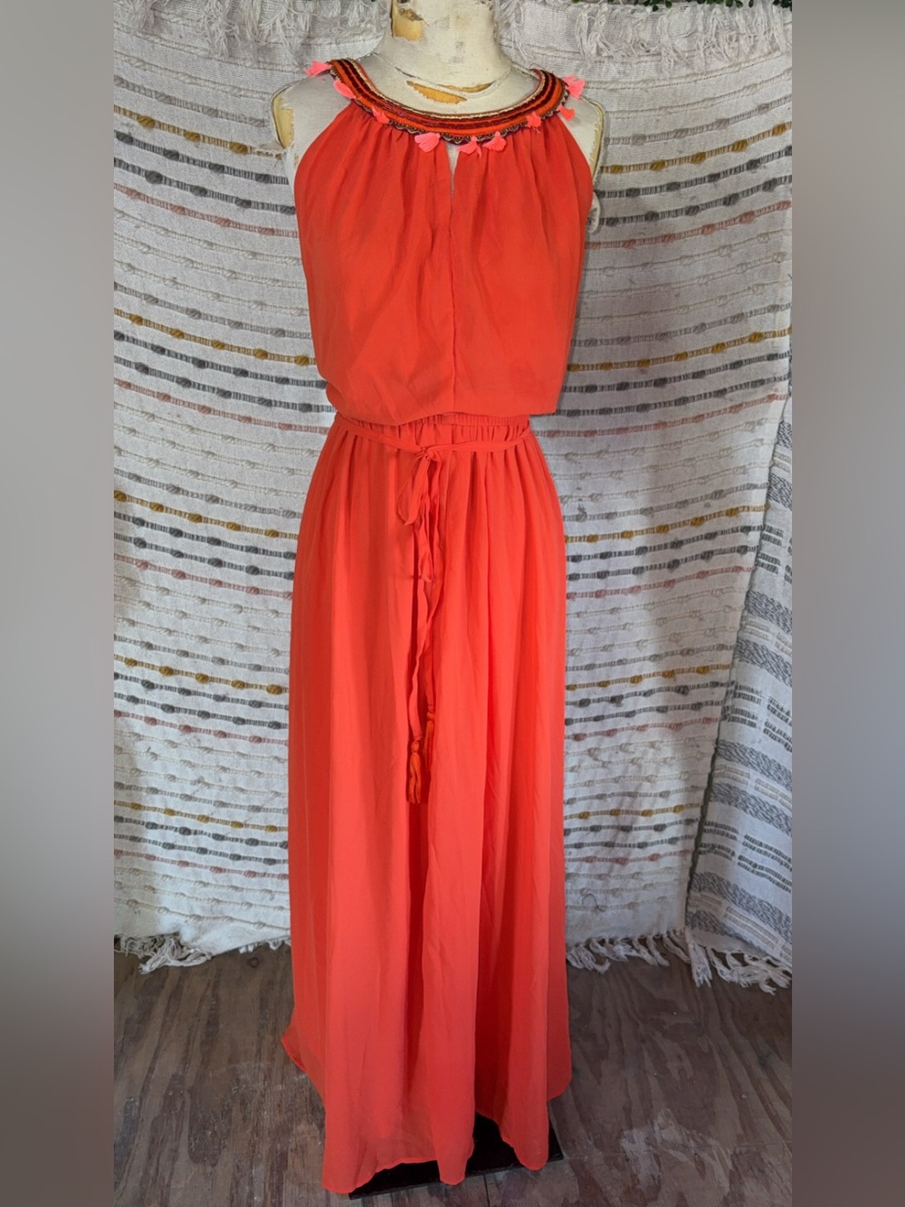 Lane Bryant Coral Maxi Dress with Beaded Neckline